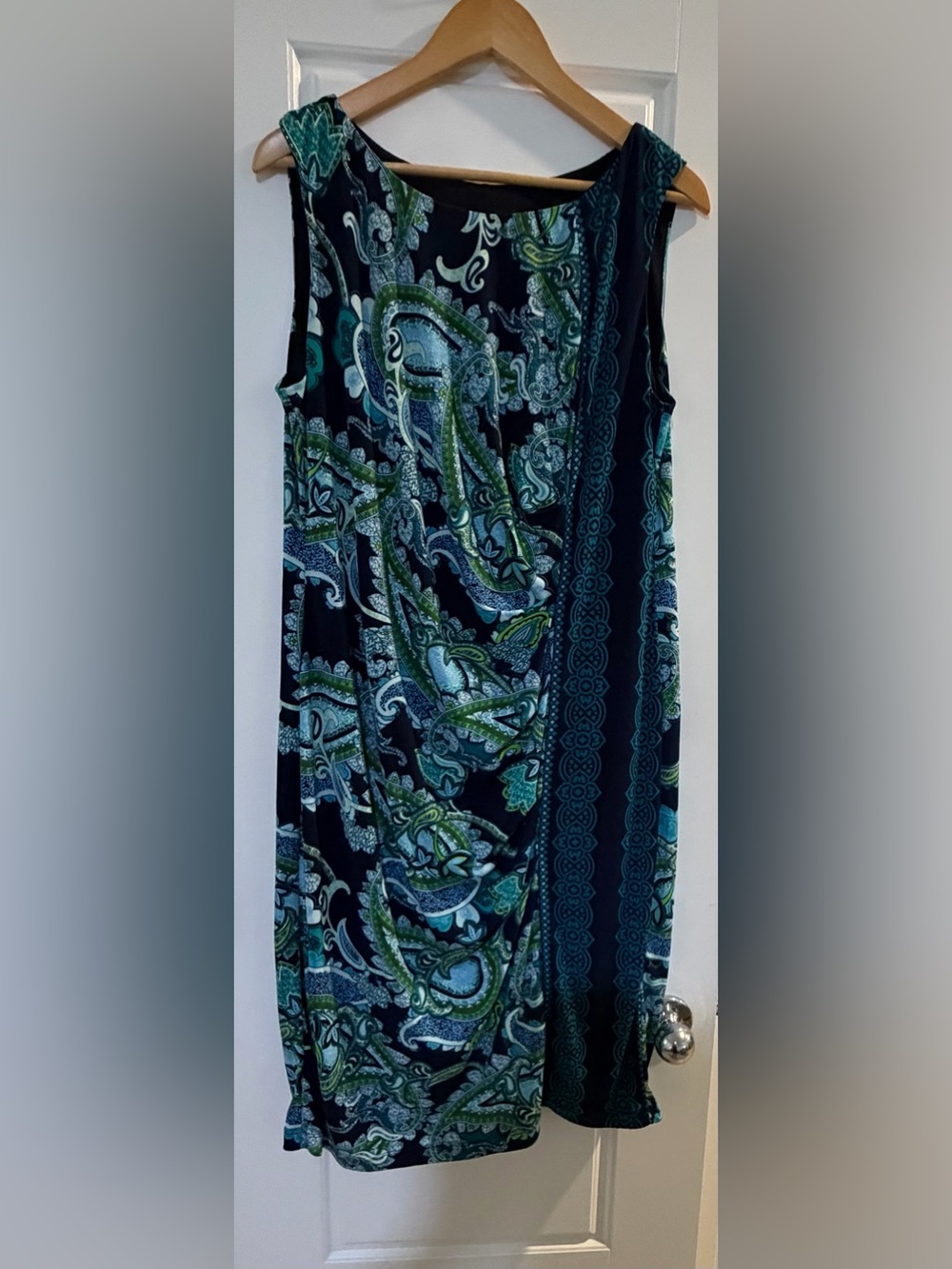 RN Studio Ronni Nicole Paisley Shift Dress Navy Teal Green Sleeveless